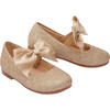 Glitter Elastic Bow Flats, Gold - Mary Janes - 1 - thumbnail