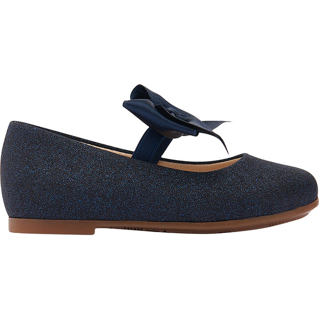 Glitter Elastic Bow Flats, Navy - Mary Janes - 2