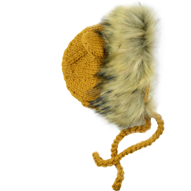 Lennon Lion Bonnet with Faux Fur, Mustard