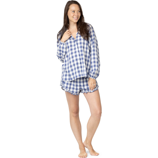 Women's Provence Top, Navy and White plaid