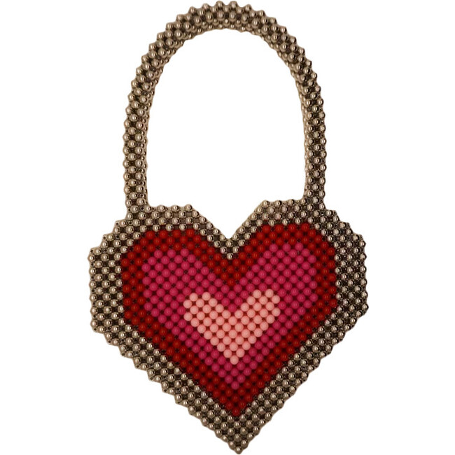 Beaded Heart Bag, Red