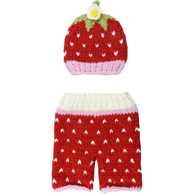 Addie Strawberry Newborn Set, Red - Hats - 1