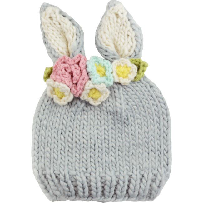 Bunny with Flowers, Gray - Hats - 1 - zoom