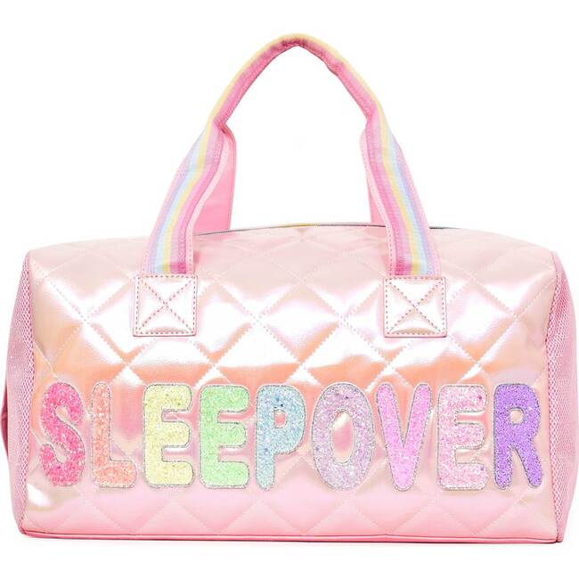 Sleepover Quilted Metallic Duffle Bag, Light Pink - Bags - 1