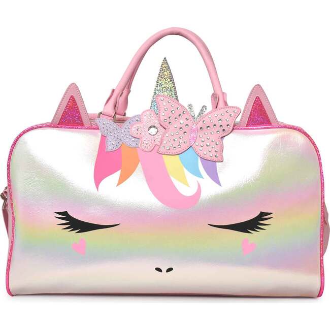 Miss Gwen Butterfly Crown Metallic Duffle Bag, Pink