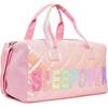 Sleepover Quilted Metallic Duffle Bag, Light Pink - Bags - 2