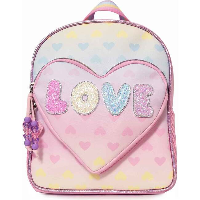 LOVE' Bubble Ombre Hearts Print Mini Backpack with Heart Pocket, Pink - Backpacks - 1