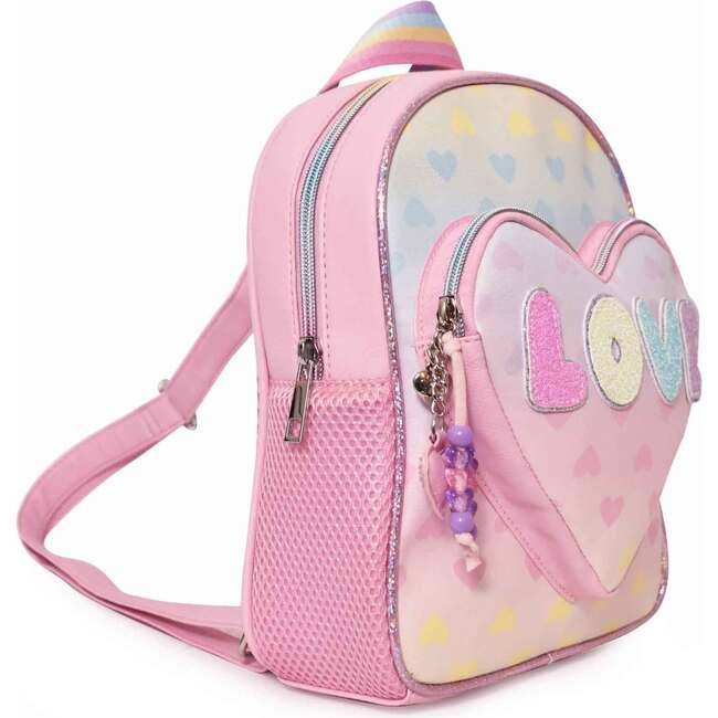 LOVE' Bubble Ombre Hearts Print Mini Backpack with Heart Pocket, Pink - Backpacks - 2