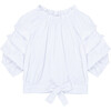 Gathered Sleeves Top, White - Blouses - 1 - thumbnail
