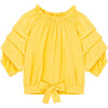 Gathered Sleeves Top, Yellow - Blouses - 1 - thumbnail