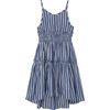 Smocked High-Low Dress, Navy - Dresses - 1 - thumbnail