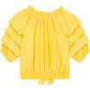 Gathered Sleeves Top, Yellow - Blouses - 2