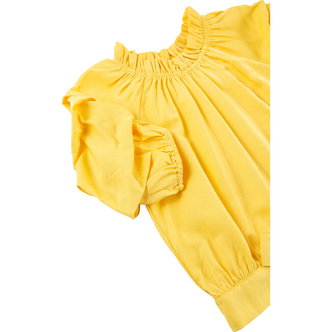 Gathered Sleeves Top, Yellow - Blouses - 3
