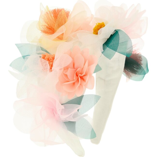 Floral Headband, Tulle/Pom Pom