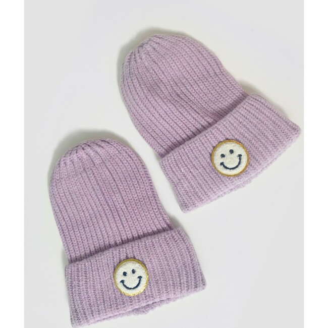 Women's  Patched Smile Beanie, Lilac