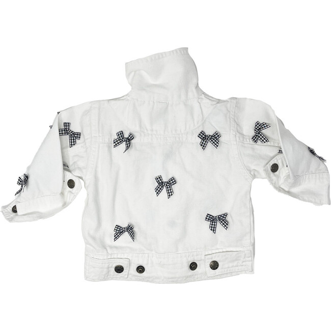 White Denim Jacket, Black Gingham Bow - Jackets - 3