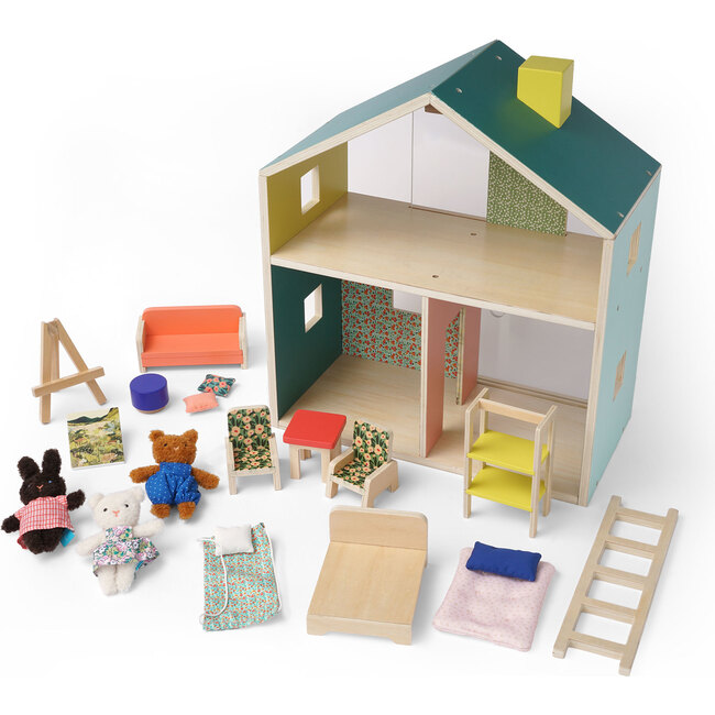 Little Nook 19-Piece Wooden Doll and Stuffed Animal Playhouse - Dollhouses - 1