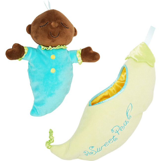 Snuggle Pod Sweet Pea Brown First Baby Doll with Cozy Sleep Sack