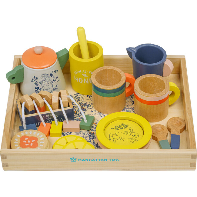 Flora & Fauna Toddler & Kids Pretend Play 23-Piece Wooden Tea Set