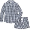 Women's Long Sleeve Short Set, Navy Gingham - Pajamas - 1 - thumbnail