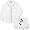 Women's Long Sleeve Short Set, White & Navy Piping - Pajamas - 1 - thumbnail