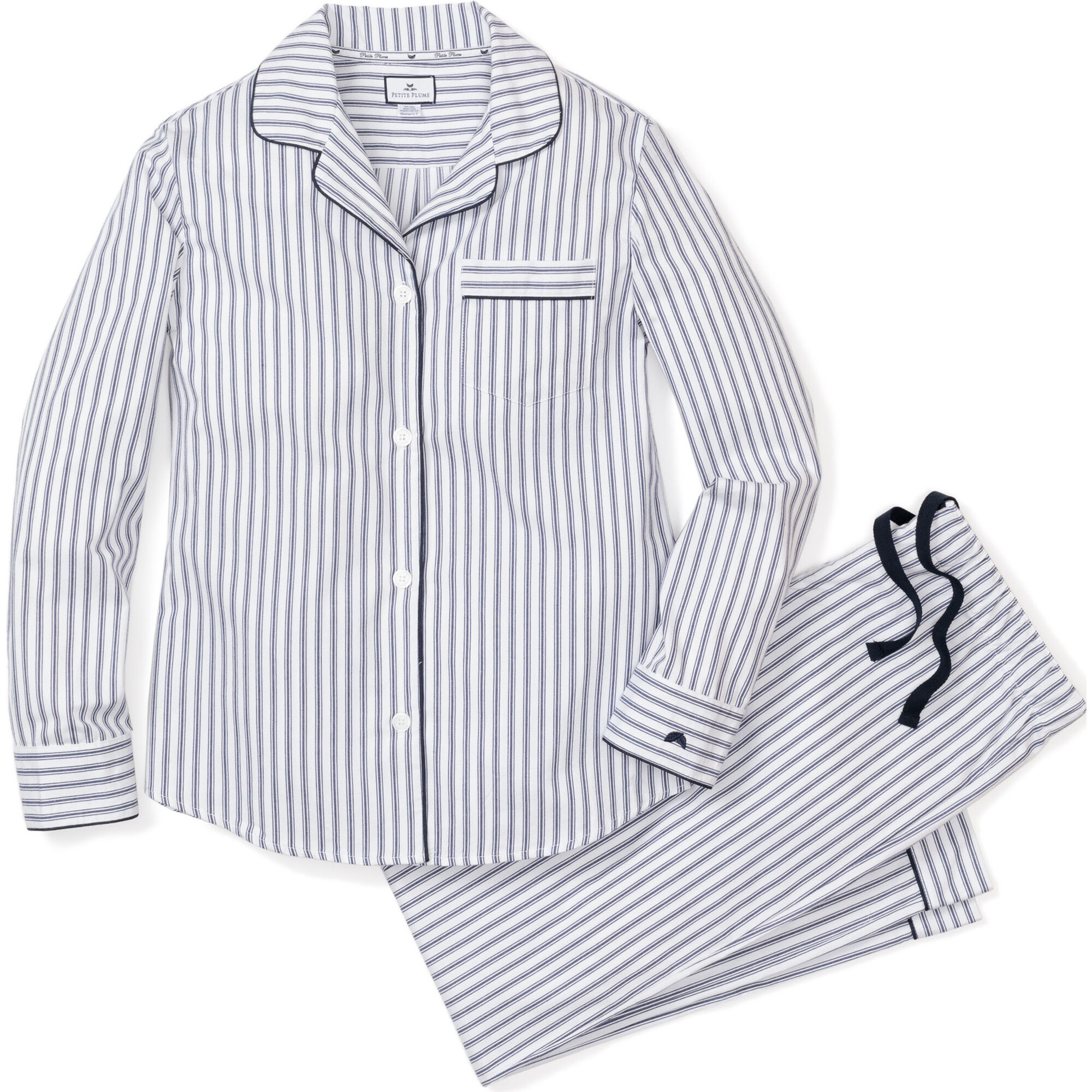 Women's Pajama Set, Navy French Ticking - Pajamas - 1
