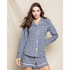 Women's Long Sleeve Short Set, Navy Gingham - Pajamas - 2