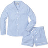 Women's Long Sleeve Short Set, French Blue Seersucker - Pajamas - 1 - thumbnail