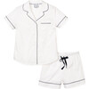 Women's Short Sleeve Short Set, White & Navy Piping - Pajamas - 1 - thumbnail
