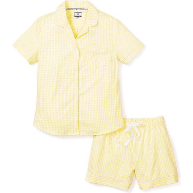 Women's Short Sleeve Short Set, Yellow Gingham