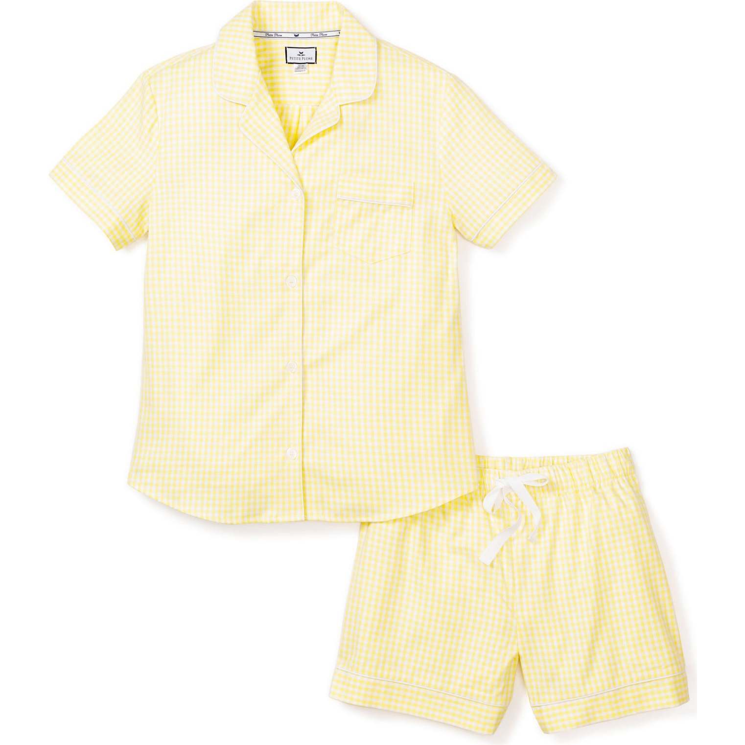 Women's Short Sleeve Short Set, Yellow Gingham - Pajamas - 1