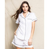 Women's Short Sleeve Short Set, White & Navy Piping - Pajamas - 2