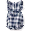 Ruffled Romper, Navy Gingham - Rompers - 4