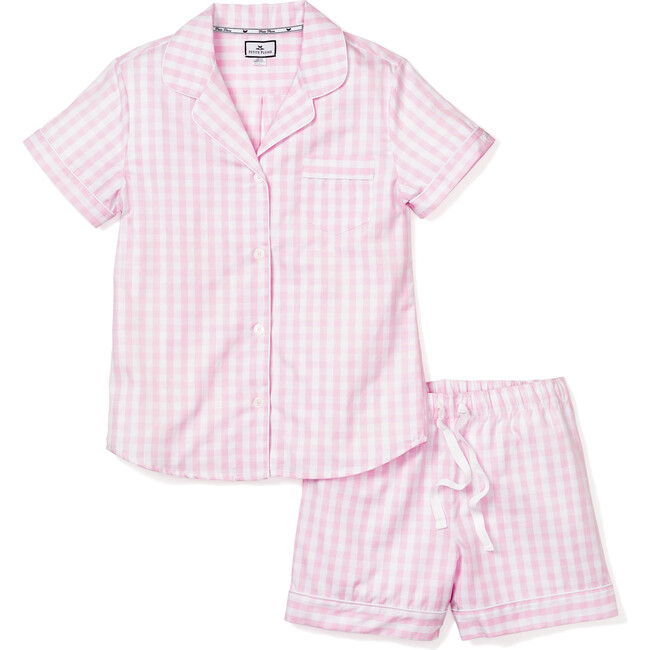 Women's Short Sleeve Short Set, Pink Gingham