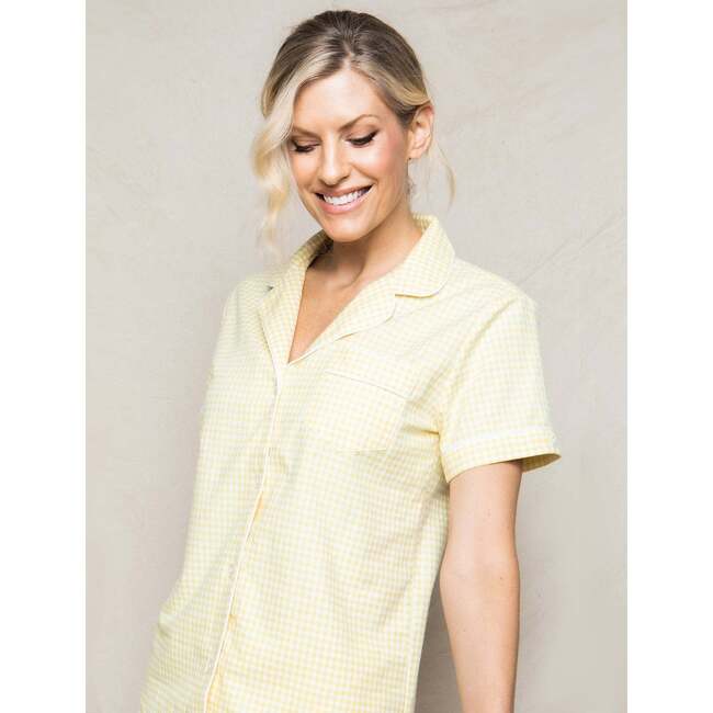 Women's Short Sleeve Short Set, Yellow Gingham - Pajamas - 3