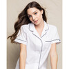 Women's Short Sleeve Short Set, White & Navy Piping - Pajamas - 3 - thumbnail