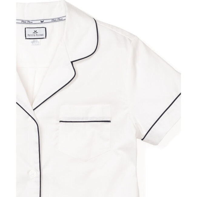 Women's Short Sleeve Short Set, White & Navy Piping - Pajamas - 4