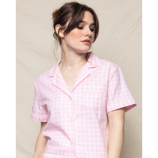 Women's Short Sleeve Short Set, Pink Gingham - Pajamas - 3