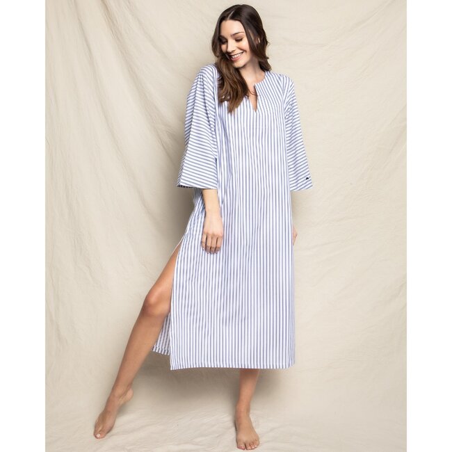 Women's Caftan, Navy French Ticking - Pajamas - 2