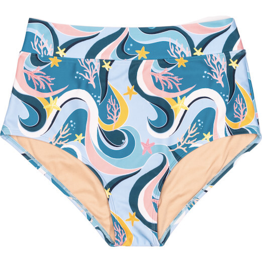 Women's Joana High Rise Swim Bottom, Ocean Candy Wave Pacific Blue - Two Pieces - 1