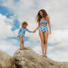 Mini Kelly Girls Long Sleeve One Piece, Ocean Candy Wave Pacific Blue - One Pieces - 2