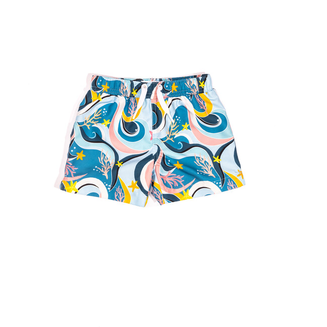 Mini Major Boys Boardshort, Ocean Candy Wave Pacific Blue - Swim Trunks - 1 - zoom