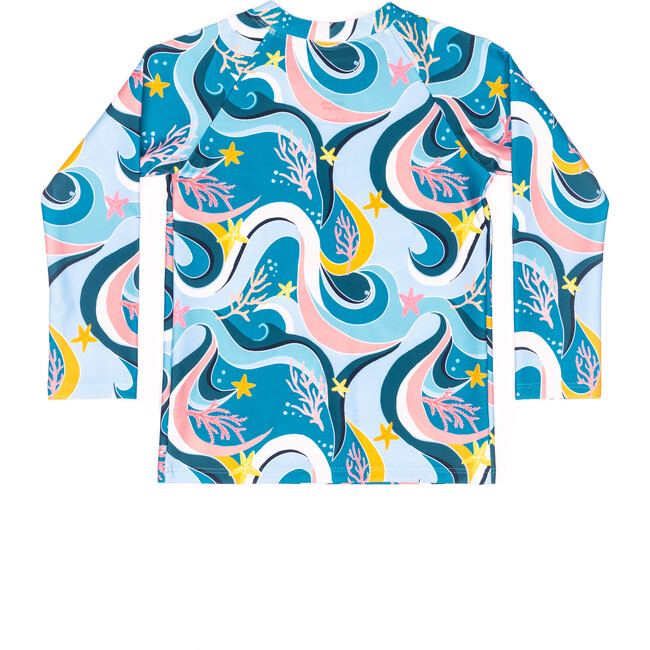 Mini Blake Kids Long Sleeve Rash Guard, Ocean Candy Wave Pacific Blue - Two Pieces - 3