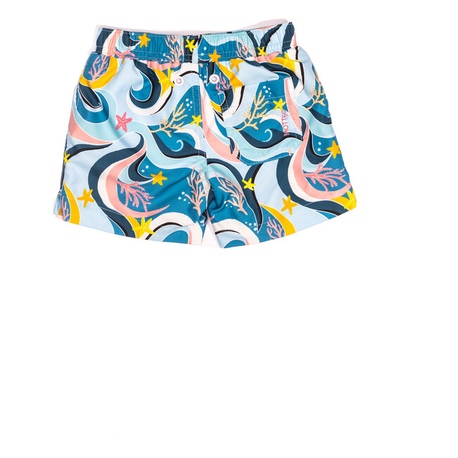 Mini Major Boys Boardshort, Ocean Candy Wave Pacific Blue - Swim Trunks - 3