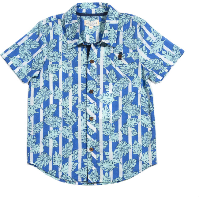 Palm Stripe Adrian Shirt, Cobalt