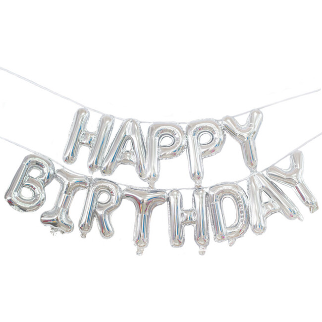 Happy Birthday Balloon Banner, Silver