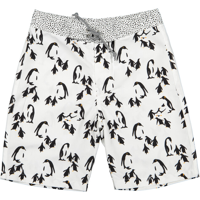 Penguin Surfer Model Swim Trucks, White, Black and Pink - Swim Trunks - 1