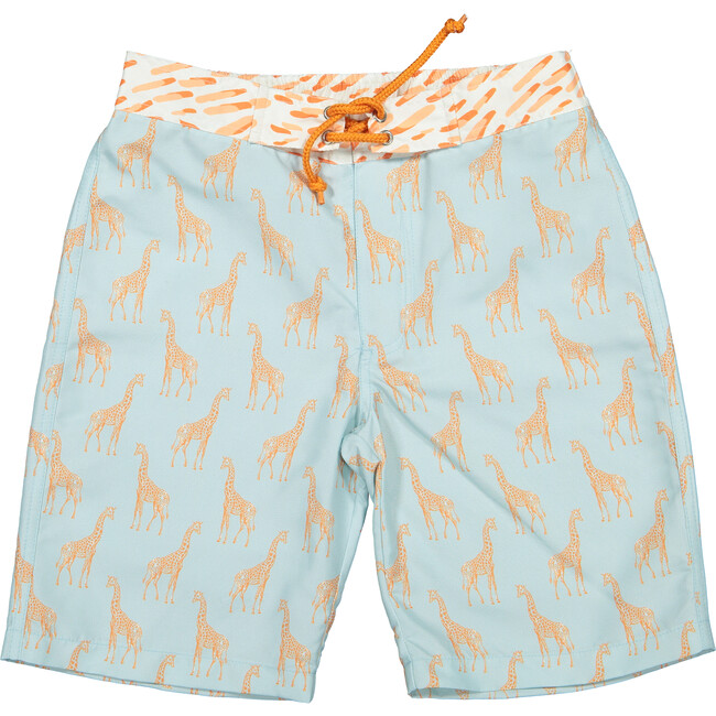 Funny Giraffe Surfer Model Swim Trucks, Aqua and Orange - Swim Trunks - 1