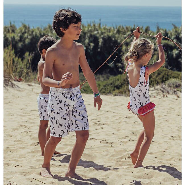 Penguin Surfer Model Swim Trucks, White, Black and Pink - Swim Trunks - 2