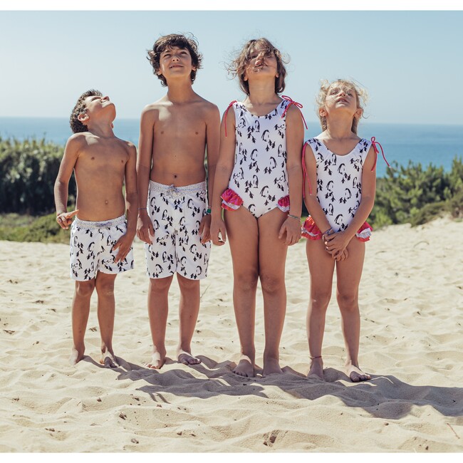 Penguin Surfer Model Swim Trucks, White, Black and Pink - Swim Trunks - 3